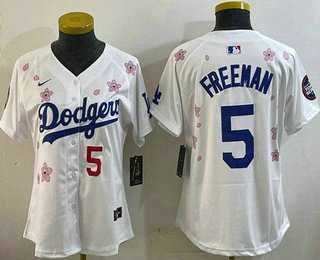 Women%27s Los Angeles Dodgers #5 Freddie Freeman White 2025 Tokyo Series Limited Jersey